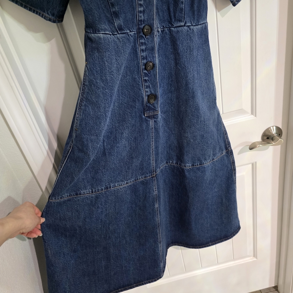 NWOT CO Blue Denim Midi A Line Button Down Dress XS $695 - Picture 4 of 6